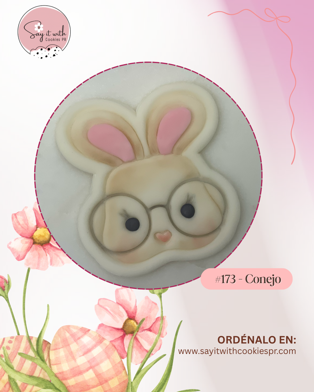 Cookie mold shaped like a rabbit with glasses.
