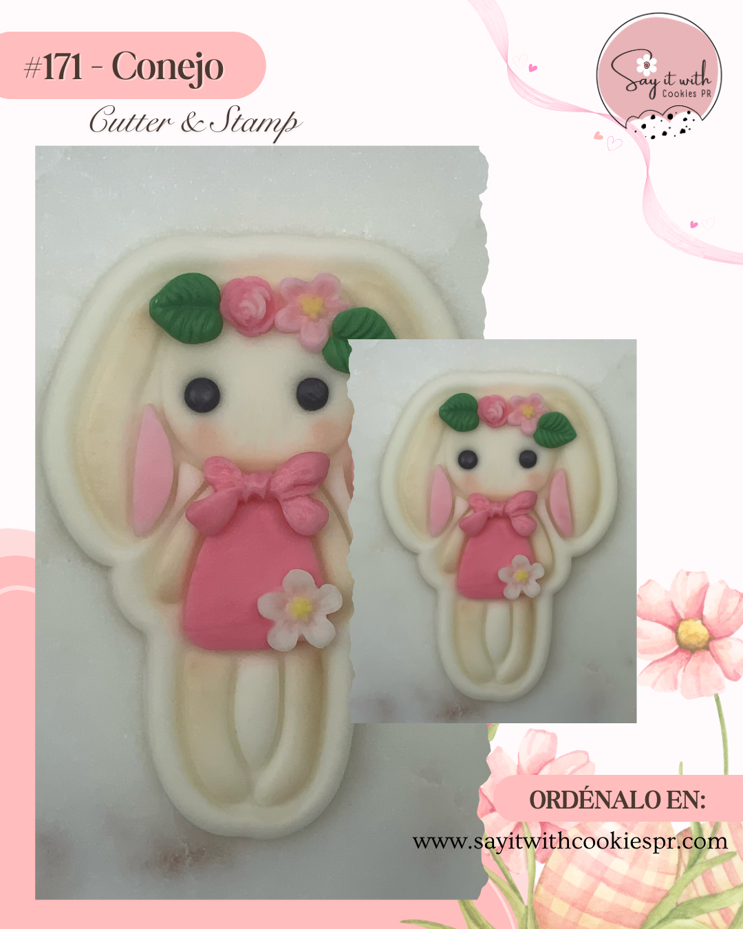 Cookie cutter and stamp set shaped like a rabbit.