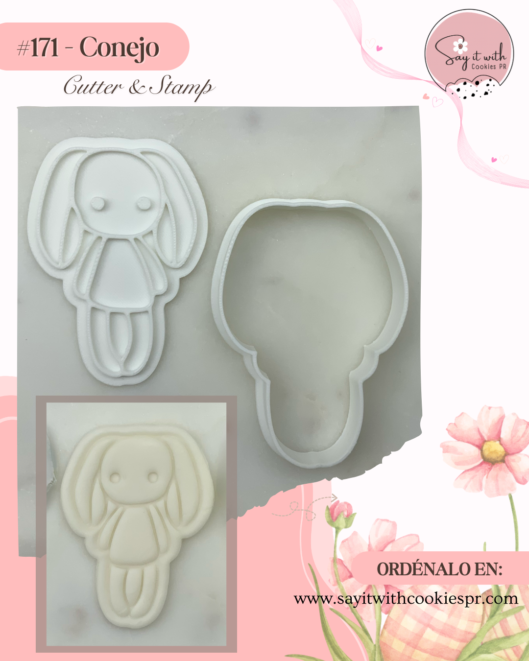 Cookie cutter and stamp set shaped like a rabbit.