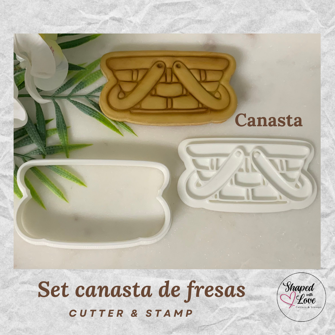 Set Canasta de Fresa Cookie Cutter Stamp