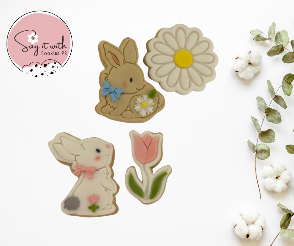 Conejos Pascua Margarita Tulipan Galletas Cookies Pasta Laminada Fondant