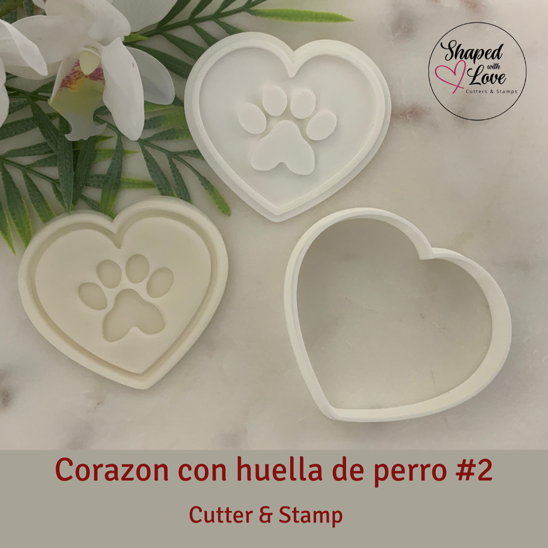 Corazon con huella de perro 2 Cookie Cutter Stamp