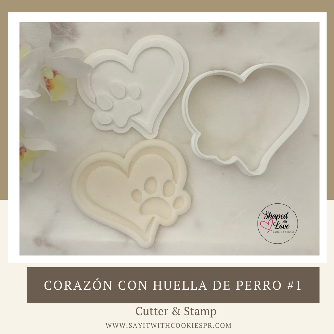 Corazon con huella de perro Cookie Cutter Stamp