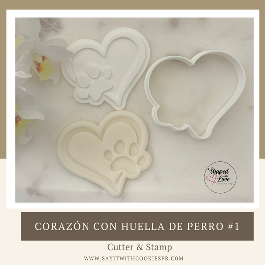 Corazon con huella de perro Cookie Cutter Stamp