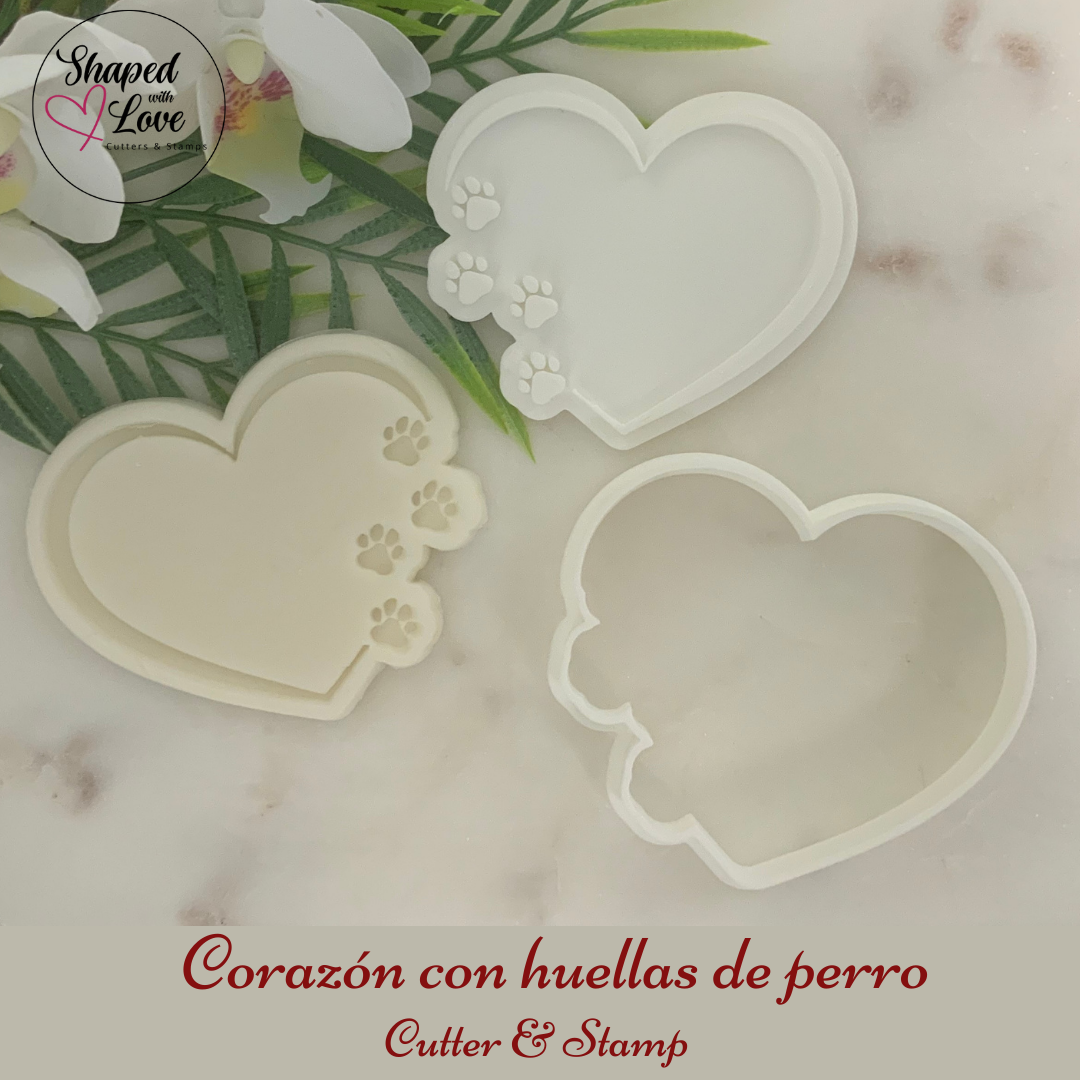 Corazon con Huellas de Perro Cookie Cutter Stamp