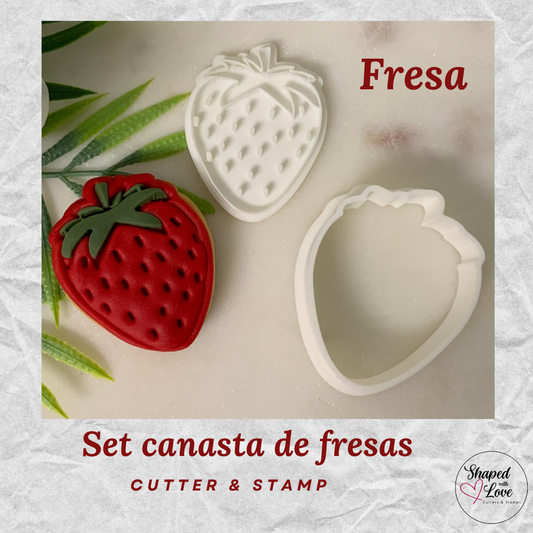Set Canasta de Fresa Cookie Cutter Stamp
