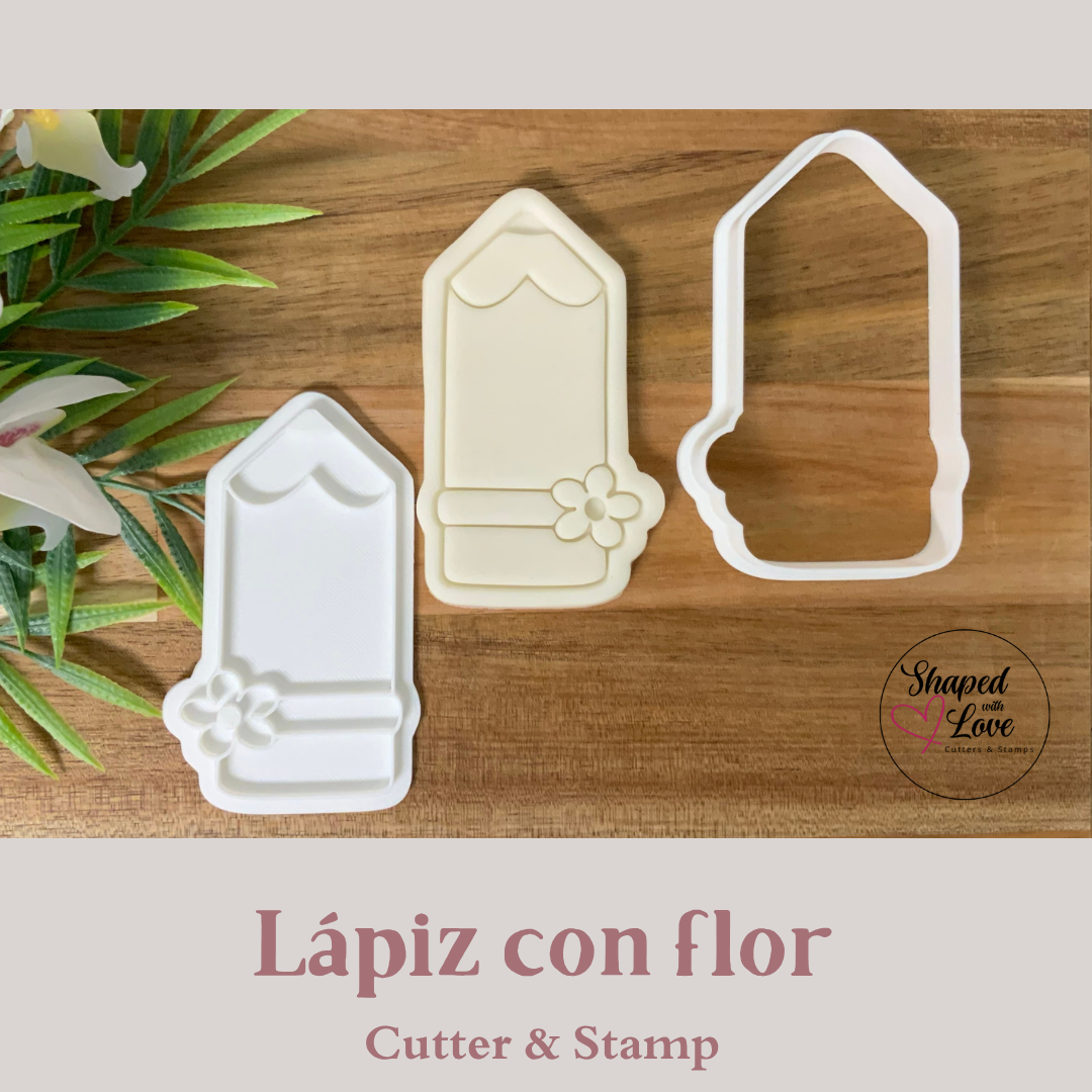 Lapiz con flor Cookie Cutter Stamp