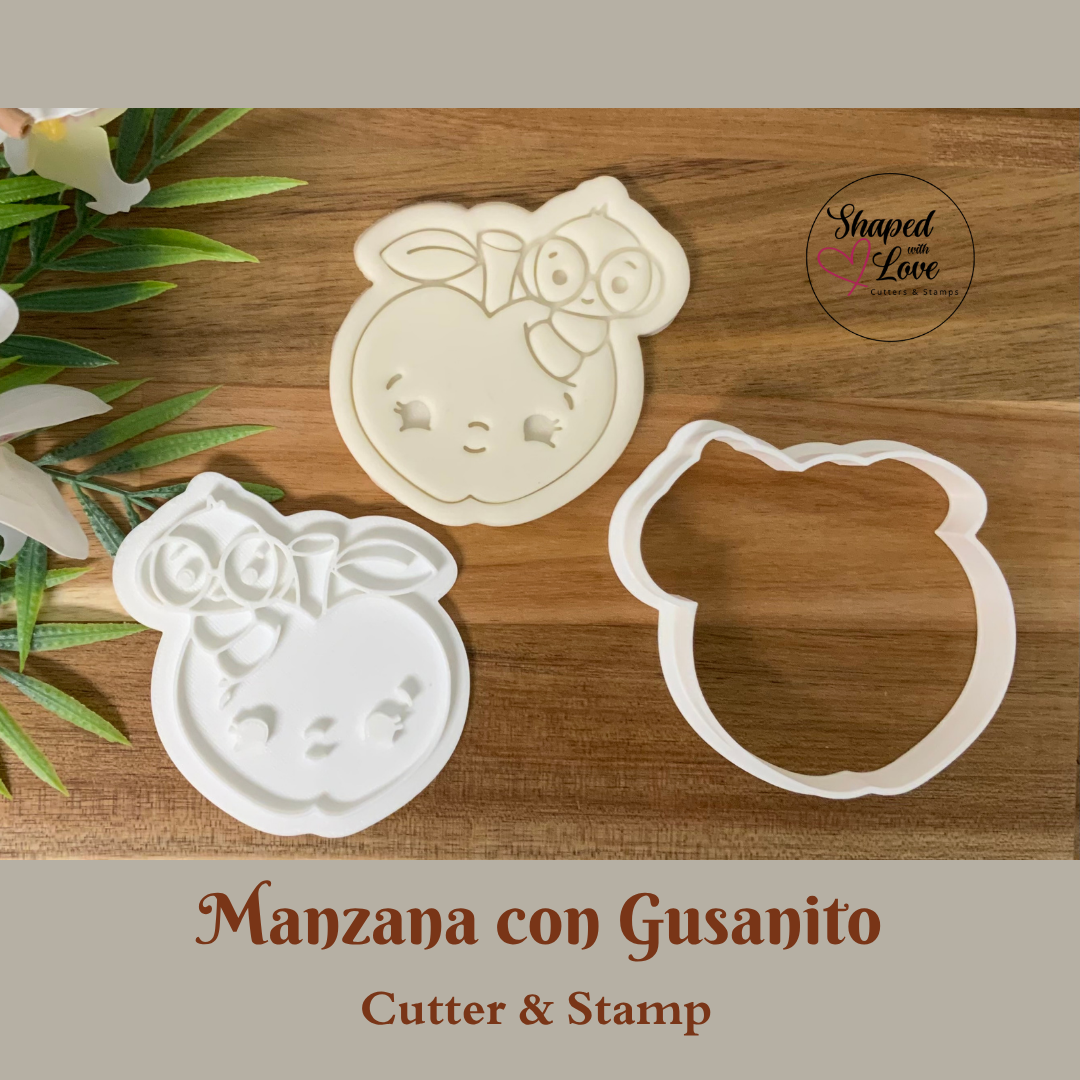 Manzana con gusanito Cookie Cutter Stamp