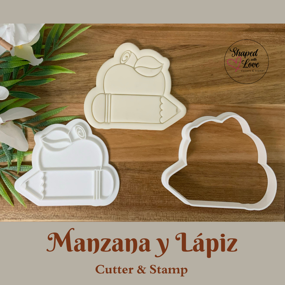 Manzana y lapiz Cookie Cutter Stamp