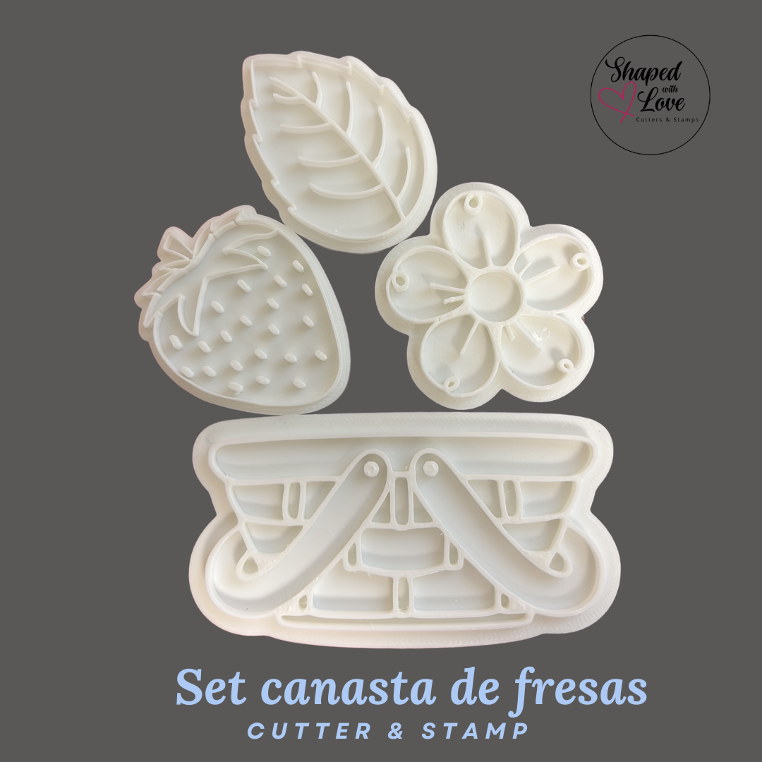 Set Canasta de Fresa Cookie Cutter Stamp