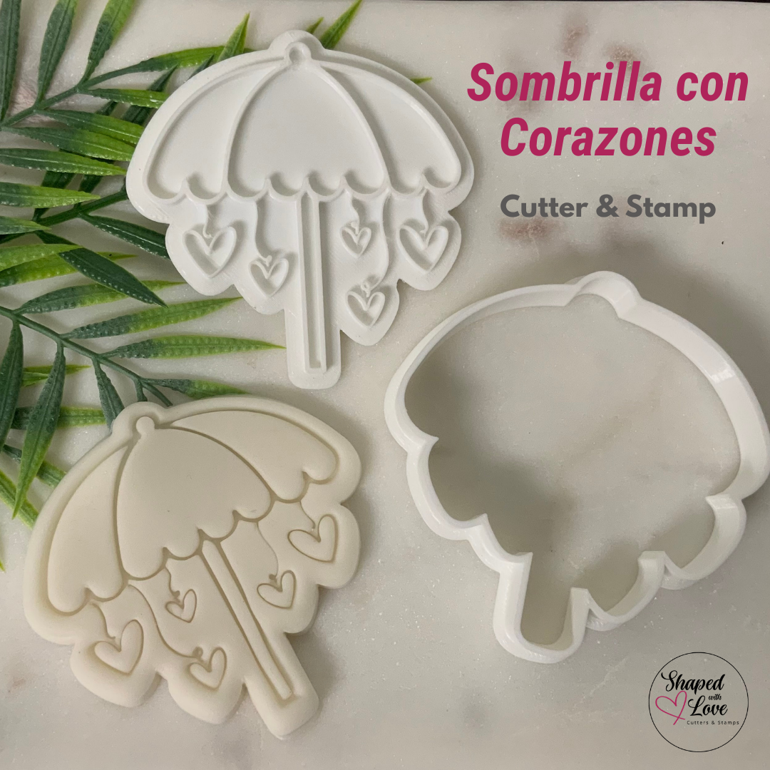 Sombrilla con corazones Cookie Cutter Stamp
